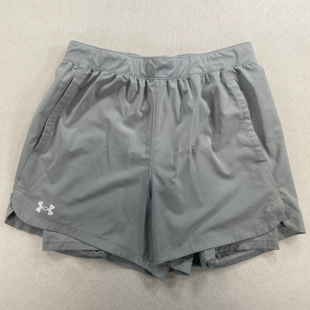 Under Armor Men Speed Pocket 2 in 1 Sport shorts size L Gray S7